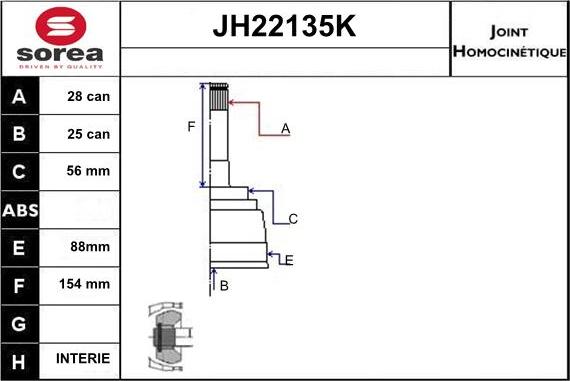 Sera JH22135K - Joint Kit, drive shaft autospares.lv