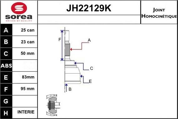 Sera JH22129K - Joint Kit, drive shaft autospares.lv