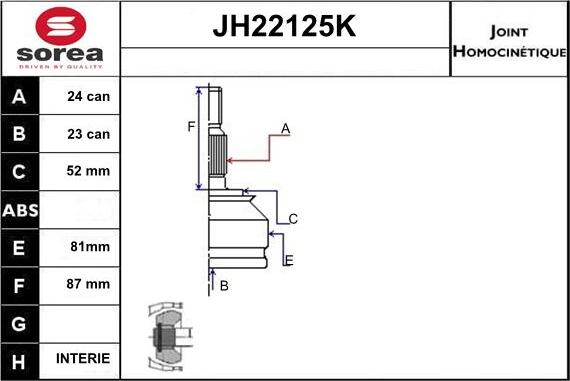 Sera JH22125K - Joint Kit, drive shaft autospares.lv