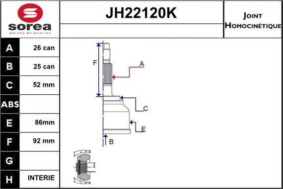 Sera JH22120K - Joint Kit, drive shaft autospares.lv