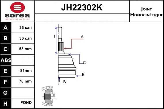 Sera JH22302K - Joint Kit, drive shaft autospares.lv