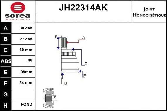 Sera JH22314AK - Joint Kit, drive shaft autospares.lv