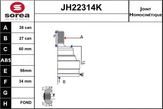 Sera JH22314K - Joint Kit, drive shaft autospares.lv