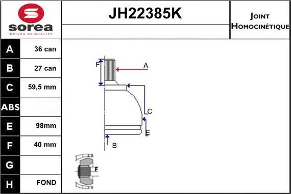 Sera JH22385K - Joint Kit, drive shaft autospares.lv