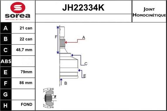 Sera JH22334K - Joint Kit, drive shaft autospares.lv