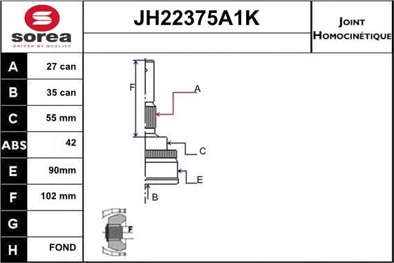Sera JH22375A1K - Joint Kit, drive shaft autospares.lv
