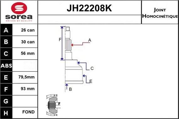 Sera JH22208K - Joint Kit, drive shaft autospares.lv