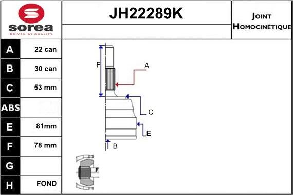 Sera JH22289K - Joint Kit, drive shaft autospares.lv