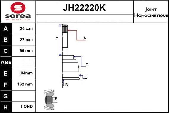 Sera JH22220K - Joint Kit, drive shaft autospares.lv