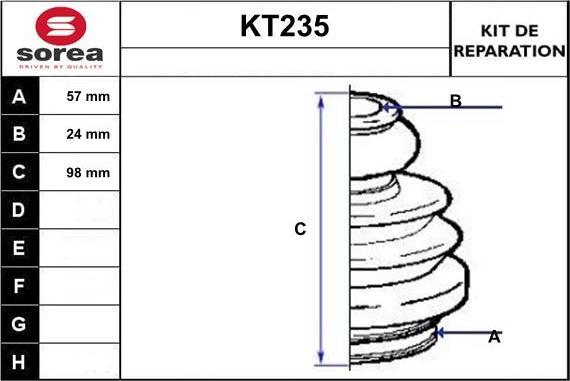 Sera KT235 - Bellow, drive shaft autospares.lv