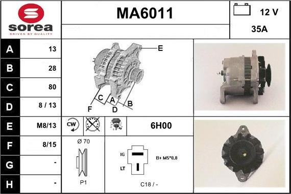 Sera MA6011 - Alternator autospares.lv