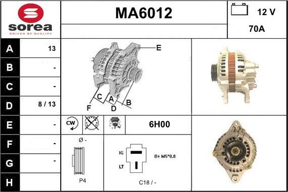 Sera MA6012 - Alternator autospares.lv