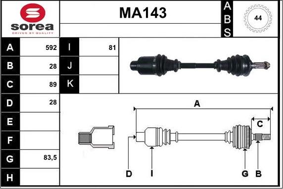 Sera MA143 - Drive Shaft autospares.lv