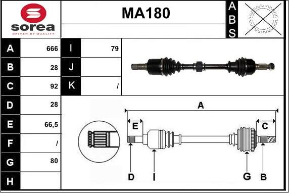 Sera MA180 - Drive Shaft autospares.lv