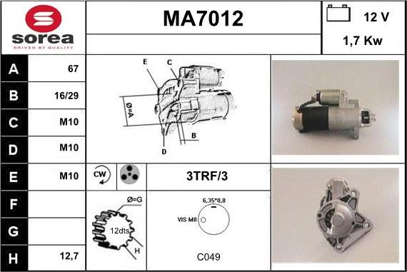 Sera MA7012 - Starter autospares.lv