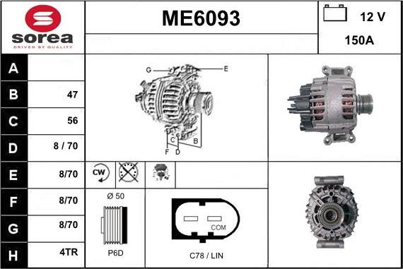 Sera ME6093 - Alternator autospares.lv