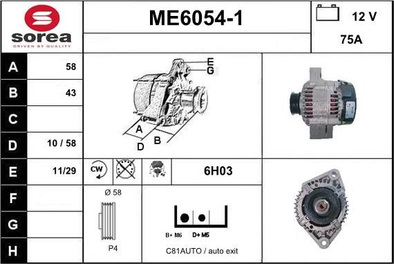 Sera ME6054-1 - Alternator autospares.lv
