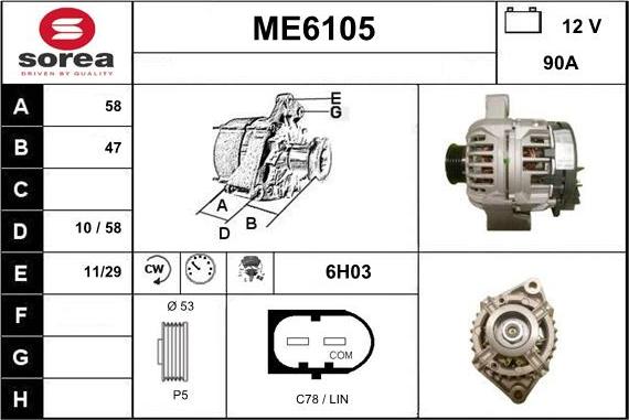 Sera ME6105 - Alternator autospares.lv