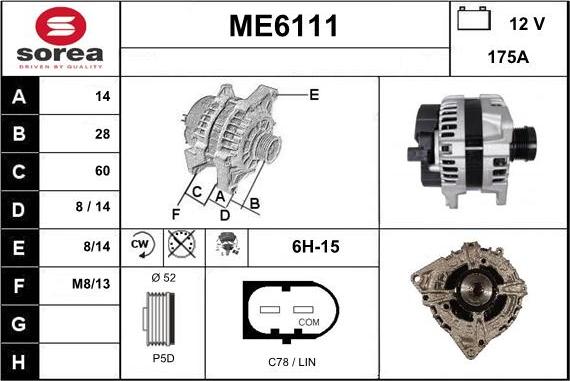 Sera ME6111 - Alternator autospares.lv