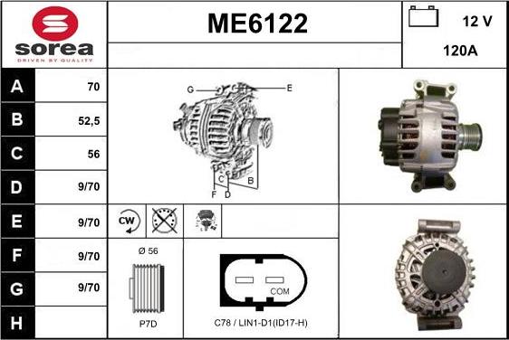 Sera ME6122 - Alternator autospares.lv