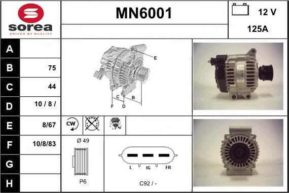 Sera MN6001 - Alternator autospares.lv