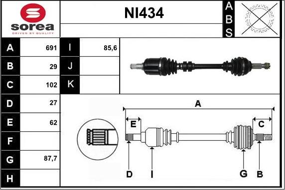 Sera NI434 - Drive Shaft autospares.lv