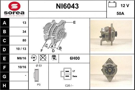 Sera NI6043 - Alternator autospares.lv