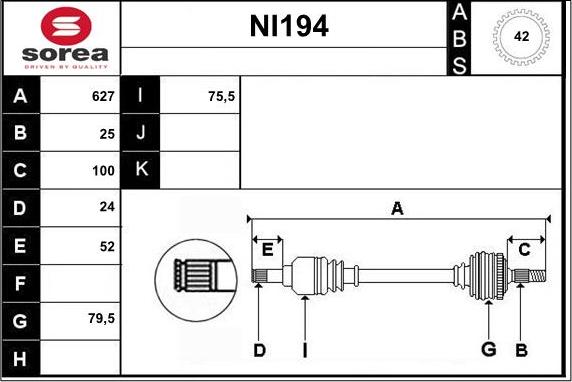 Sera NI194 - Drive Shaft autospares.lv