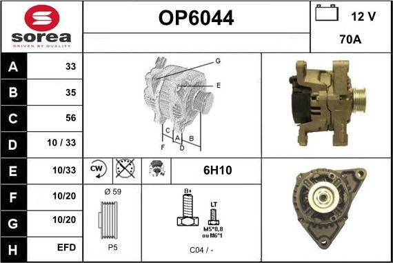 Sera OP6044 - Alternator autospares.lv