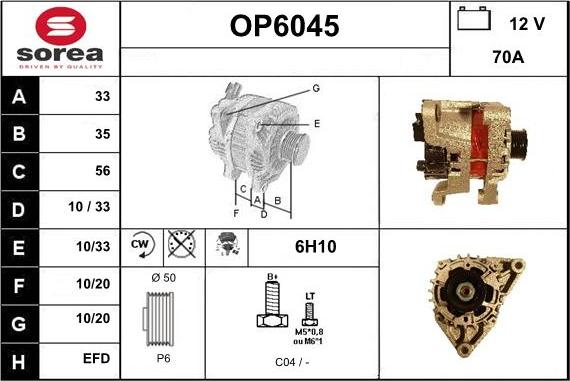 Sera OP6045 - Alternator autospares.lv