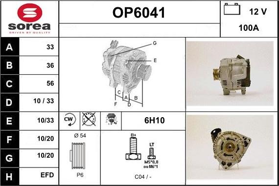 Sera OP6041 - Alternator autospares.lv