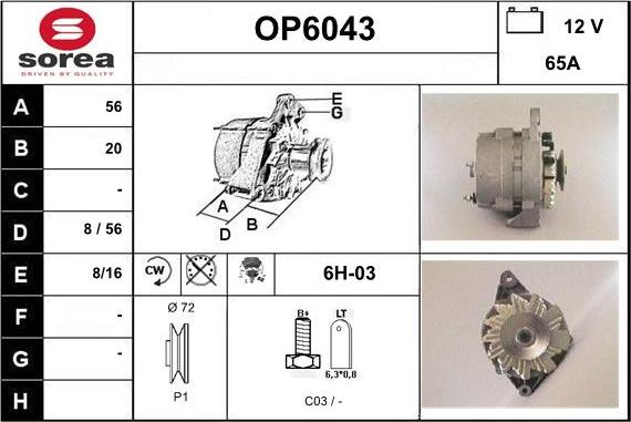 Sera OP6043 - Alternator autospares.lv