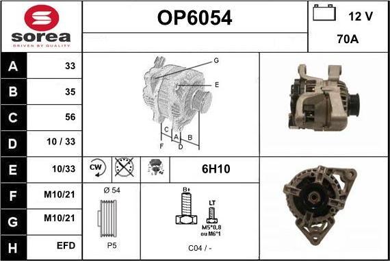 Sera OP6054 - Alternator autospares.lv