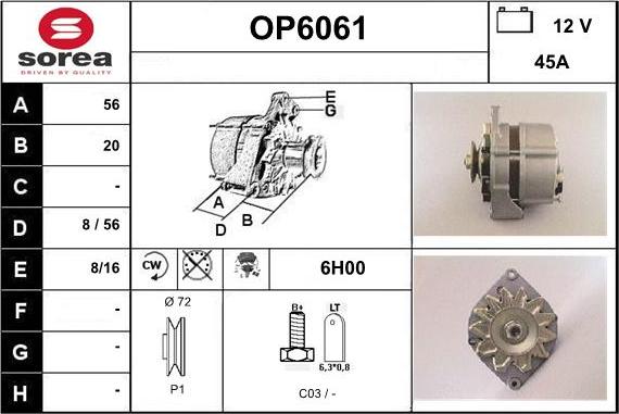 Sera OP6061 - Alternator autospares.lv