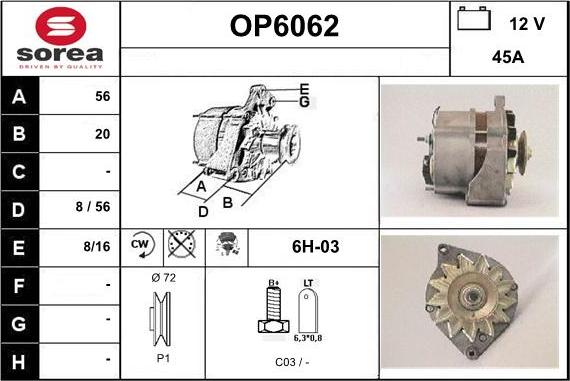 Sera OP6062 - Alternator autospares.lv