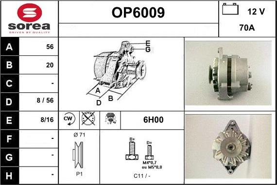 Sera OP6009 - Alternator autospares.lv