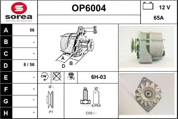 Sera OP6004 - Alternator autospares.lv