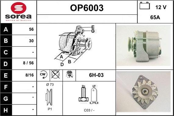 Sera OP6003 - Alternator autospares.lv