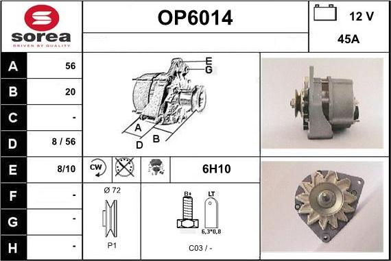 Sera OP6014 - Alternator autospares.lv