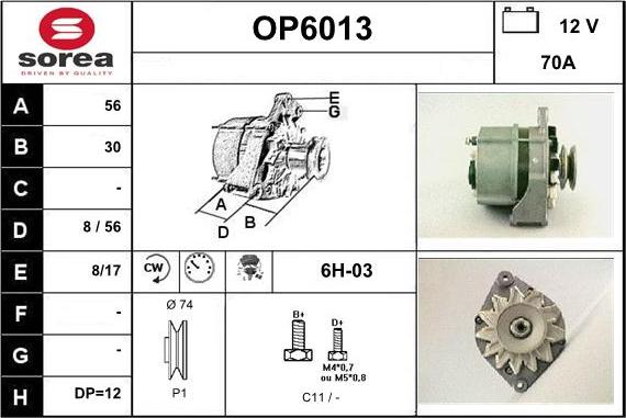 Sera OP6013 - Alternator autospares.lv