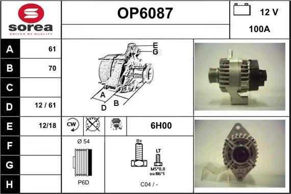 Sera OP6087 - Alternator autospares.lv