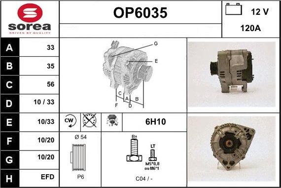 Sera OP6035 - Alternator autospares.lv