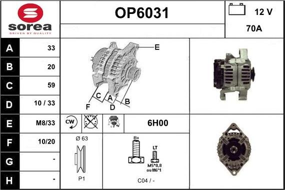 Sera OP6031 - Alternator autospares.lv