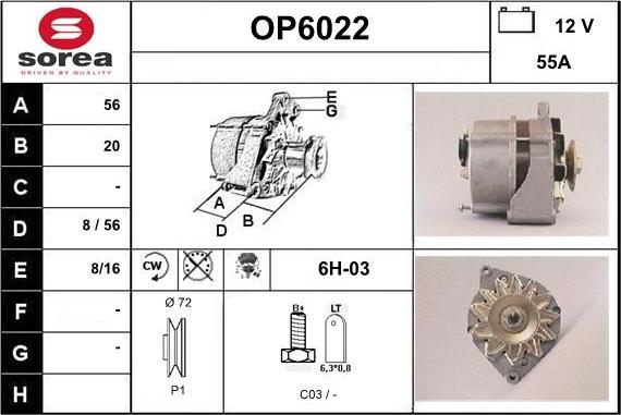Sera OP6022 - Alternator autospares.lv