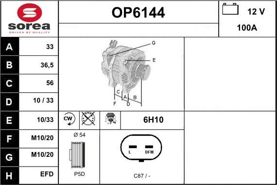 Sera OP6144 - Alternator autospares.lv