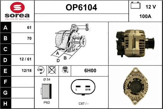 Sera OP6104 - Alternator autospares.lv