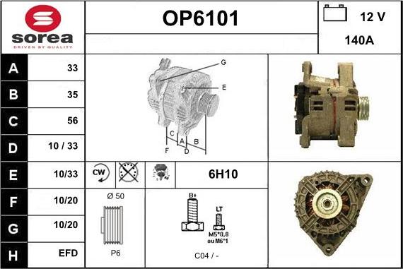 Sera OP6101 - Alternator autospares.lv