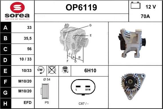 Sera OP6119 - Alternator autospares.lv