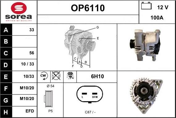 Sera OP6110 - Alternator autospares.lv