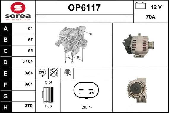 Sera OP6117 - Alternator autospares.lv